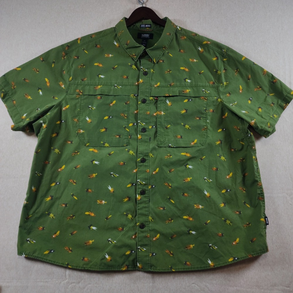 Duluth Alaskan Hardgear Fishing Shirt Mens 3XL Short Sleeve Green Lure Print